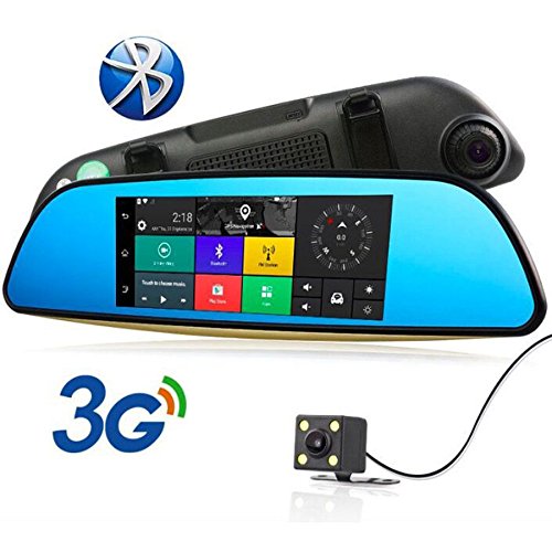 SODIAL Per Android 5.0 3G da 6,86 pollici Auto DVR GPS telecamera trattino telecamera Full HD 1080p Videoregistratore Wi-Fi Bluetooth registrator doppio lente Retrovisore Specchio dash cam
