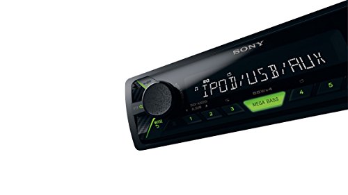 Sony DSX-A202UI Autoradio senza Lettore CD, Ingresso AUX e USB, Controllo diretto di iPhone e iPod, Potenza massima di uscita 4x55W, Nero/Verde