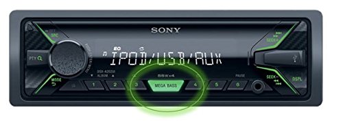 Sony DSX-A202UI Autoradio senza Lettore CD, Ingresso AUX e USB, Controllo diretto di iPhone e iPod, Potenza massima di uscita 4x55W, Nero/Verde