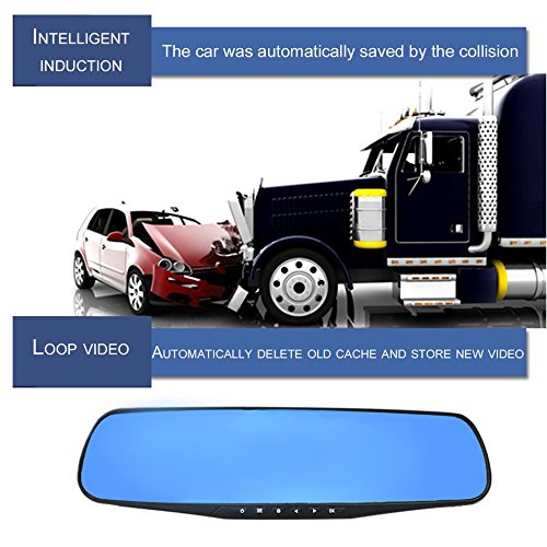 Specchietto retrovisore antiriflesso da 2,7 "Tachigrafo in vetro blu, registratore di dati per auto, registratore di visione notturna per schede TF USB, 3 milioni di pixel