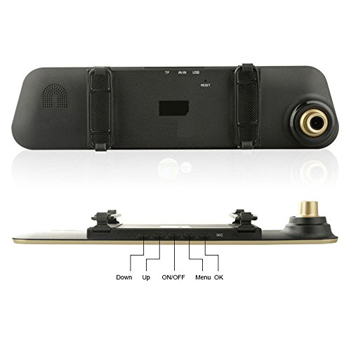 Specchietto retrovisore con dash cam e videocamera DVR per auto con doppi obiettivi, 10,9 cm, 1080p, colore nero, con videoregistratore