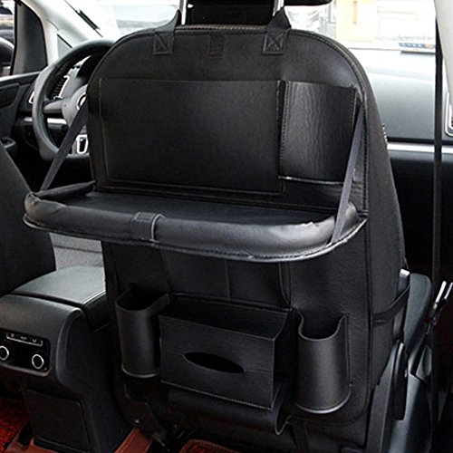 SPLHMILY Organizzatore posteriore auto con tavolo, nera PU pelle Organizzatore per Seggiolini Auto pieghevole multi-tasche da tavolo da viaggio per auto, borsa per iPad, telefono, bottiglia, tessuto e ombrello