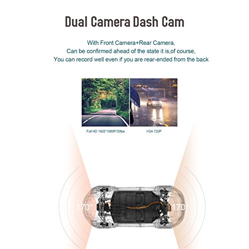 Ssontong 10,2 cm schermo Full HD 1080p 170 ° grandangolare Dual telecamere telecamera cruscotto auto, auto DVR veicolo Dash Cam con G-Sensor, WDR, comando controllo, rilevazione di movimento