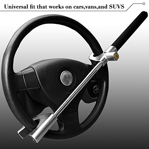 Steering Wheel Lock, antifurto auto Lock (regolabile a scomparsa) con auto funzione martello di sicurezza, misura universale per auto, furgoni e veicolo (con 3 chiavi, nero)