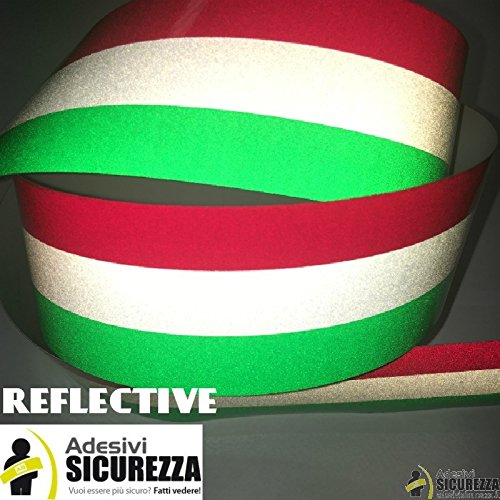 StickersLAb - Fascia banda adesiva Tricolore bandiera Italia RIFRANGENTE a strisce 25/50mm (5cm, Lunghezza - 1 metro)