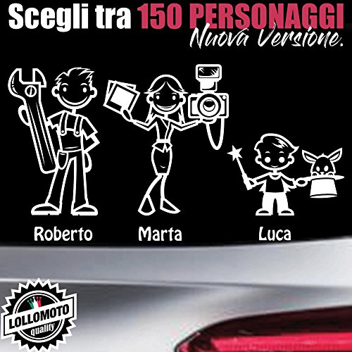 StickMan© 2.0 Bianchi e Neri Adesivi Famiglia Auto Moto Camper Stickers Family Vetro Macchina Nuova Versione Decal - 6 Personaggi