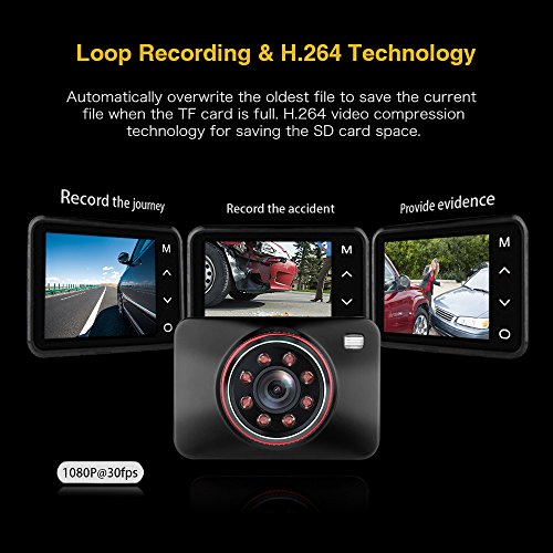 SuperEye Dash Cam Telecamera per Auto Full HD 1080P con Infrarossi Visione Notturna, 2,7 Pollici HD Display, Grandangolare di 170°, Rilevatore di Movimento Registrazione in Loop G-Sensor