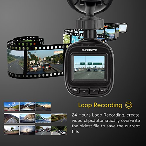 SuperEye Mini Dash cam telecamera per Auto 1080P Alta Risoluzione HD con Visione Notturna, Sony IMX323 Sensor, Obiettivo Grandangolare di 170°, WDR, Processore ad alta velocità, G-Sensor