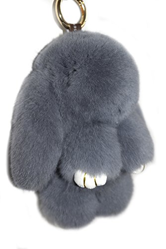 Sweet Home Fashion Fluffy, a forma di coniglio, in pelo di coniglio, da Auto, con catenina, ciondoli portachiavi, Grigio