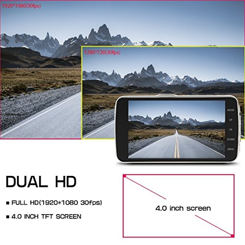 SYIN 1296P FHD 4.0 inch IPS Screen Car Camera Video Front and Rear Dual Lens Car Recorder G-Sensor 400 Million Motion Detection Loop Recorder