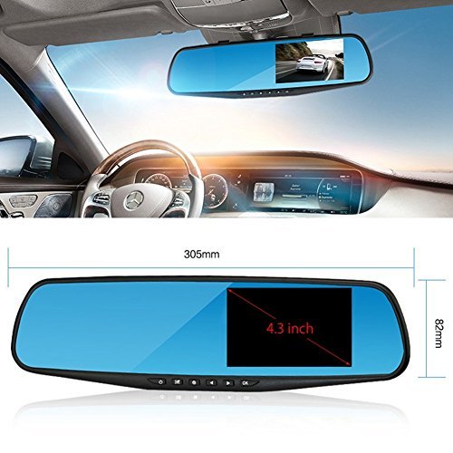 SYIN Dual Lens Car Camera, Dash Cam Mirror Retroview, registratore di guida auto 1080P con sensore G, registrazione a ciclo, modalità di parcheggio, rilevazione di movimento, caricabatterie per auto con una porta USB