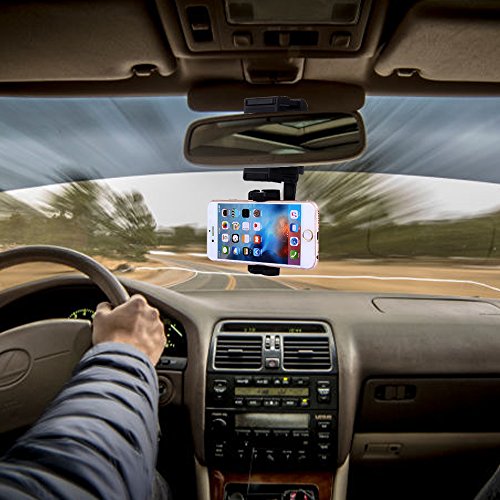 Techvibe supporto da auto, porta cellulare, 360 auto specchietto retrovisore Mount girevole auto staffa di supporto per iPhone 7/6/6S Plus, Samsung Galaxy S8/S8 Plus/S7/S7 Edge, dispositivi GPS/MP3 nero Black
