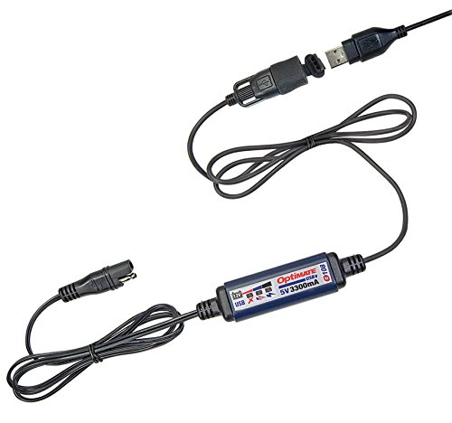 TecMate OptiMATE USB O-108, Caricabatterie USB 3.300 mA con scollegamento automatico della batteria, resistente alle intemperie, SAE, cavi interni ed esterni