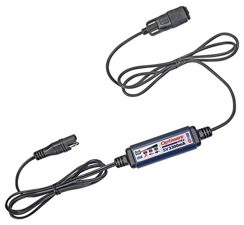 TecMate OptiMATE USB O-108, Caricabatterie USB 3.300 mA con scollegamento automatico della batteria, resistente alle intemperie, SAE, cavi interni ed esterni