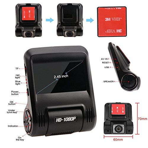 Telecamera Per Auto, CAR DVR Dash Cam Disegno Disc170 Gradi Wifi Dashcam FHD 1080p, Sony Video Sensore, Visione Notturna, Registrazione in loop, HDR, Parcheggio Monitor,2.45" LCD