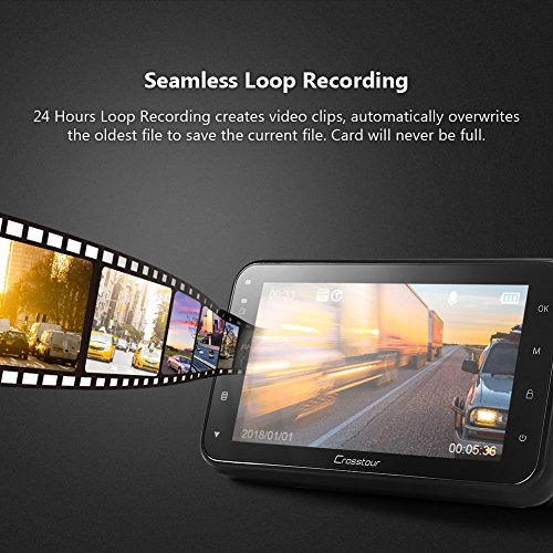 Telecamera per Auto Crosstour 1080P FHD Dash Cam, 3.0" LCD con Obiettivo Grandangolo di 170°, Registrazione in Loop, G-Sensor e Motion Detection