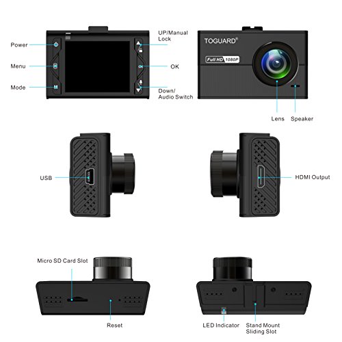 Telecamera per Auto TOGUARD, Camera per Veicoli Full HD 1080P,LCD da 1,5", Mini Dashcam con Super Condensatore, Grandangolare, Sensore SONY Exmor, G-Sensor, Registrazione in Loop
