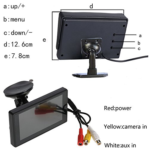 Telecamera posteriore Camecho Kit monitor a colori da 4,3 pollici 12 LED Telecamera di backup per auto IP67 impermeabile con cavo AV da 6,5 M, accendisigari Cavo di estensione da 3,5 m