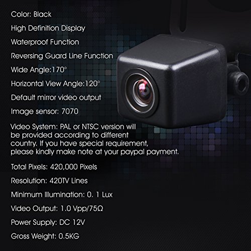 Telecamera posteriore HD A0119 Eonon veicolo telecamera posteriore di backup Cam telecamera per la retromarcia 420,000 pixel grandangolare 170 ° impermeabile e color CMD camera PAL sistema