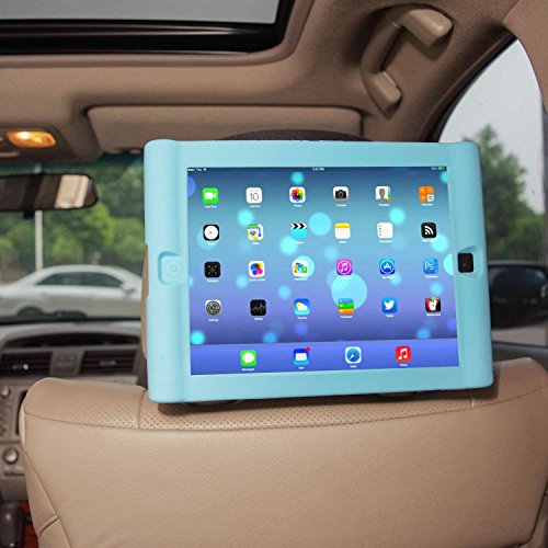 TFY Supporto iPad 2 / 3 / 4 Poggiatesta Auto per Bambini – Smontabile Leggero Anti-Urti Anti-Scivolo Silicone Morbido Cover Maniglia, blu