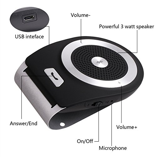 Tiansl Kit Vivavoce Bluetooth 4.1 Con Controllo Vocale，Supporta Chiamate a Mani Libere, Musica, GPS，Gli altoparlanti Stereo Wireless Possono Collegare Due Telefoni Contemporaneamente - Nero