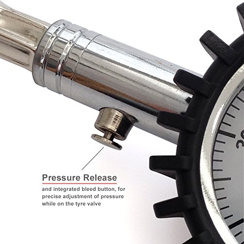 TireTek Flexi-Pro - Misuratore di pressione per pneumatici auto e moto, resistente, con mandrini dritti e ad angolo retto, 60 psi