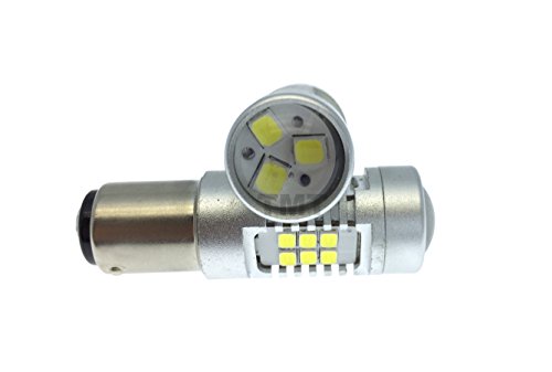 TMT LEDS(TM) 2 lampadine LED BAY15D 1157 P21/5W, Canbus, 21 LED SMD 2835, colore della luce: bianco, per luci di posizione e freno, luce diurna DRL, per auto e moto