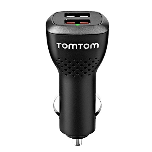 TomTom Caricatore USB Doppio ad Alta Velocità per Auto/Camper/Camion, Alimentazione a 12/24 V, Output 5 V, 2.4 A e 5 V, 1.5 A, Compatibile con Tutte le Periferiche, Incluso iPhone e Tablet