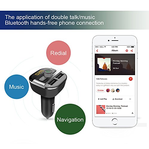 Trasmettitore Bluetooth fm Auto con usb,Caricabatterie per Auto con Duale Porte USB/Funzione Chiamate Vivavoce/Supporta Scheda TF e U Disk,per Cellulari e Altri Dispositivi Bluetooth