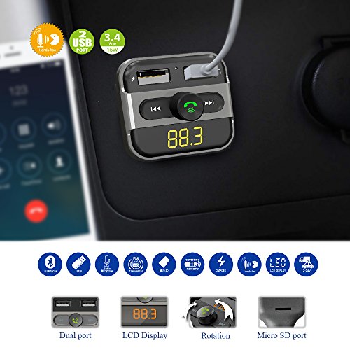 Trasmettitore Bluetooth fm Auto con usb,Caricabatterie per Auto con Duale Porte USB/Funzione Chiamate Vivavoce/Supporta Scheda TF e U Disk,per Cellulari e Altri Dispositivi Bluetooth