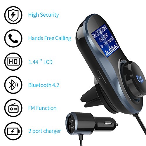 Trasmettitore Bluetooth FM, HAISSKY Vivavoce Bluetooth Radio Adattatore da Auto Kit con Carta TF,Caricatore USB per Smartphone / Tablet / Unità GPS / Lettori iPod / MP3 e Altro Ancora