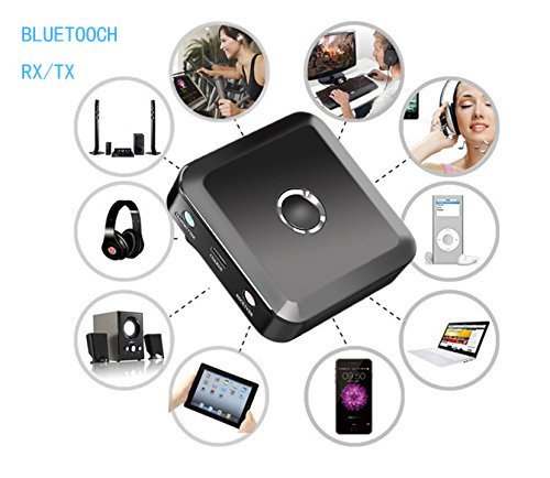 Trasmettitore e Ricevitore Bluetooth 4.0 con A2DP, 2 IN 1 Adattatore senza fili Portatile, Doppio Link 10 Ore di Utilizzo, per Cuffie, Sistemi Stereo, Altoparlanti, TV e altri Dispositivi