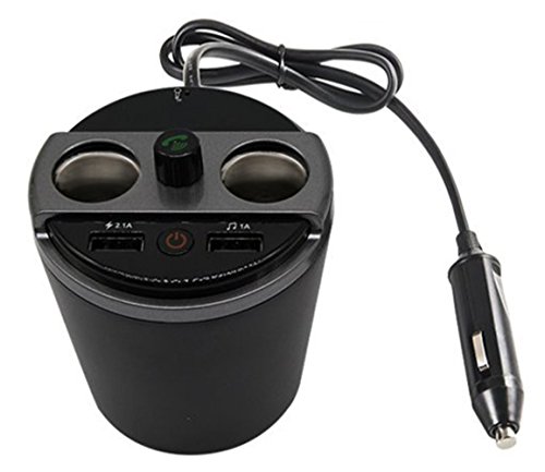 Trasmettitore FM Bluetooth caricabatteria per auto Cup by Limosi, 12 V/24 V multi-funzione veicolo alimentatore con doppia porta USB + 2 accendisigari per iPhone, iPad, Android Samsung ecc (nero/argento)