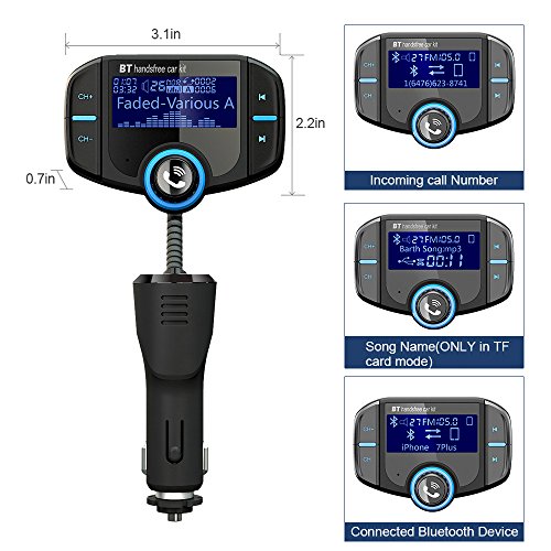 Trasmettitore fm Bluetooth da Auto Quick Charge 3.0,Caricabatterie Auto con Duale Porte USB(5V 2.4A& QC 3.0A), Supporta Chiamate Vivavoce Bluetooth/Riprodurre Musica da Cellulare o Carta TF