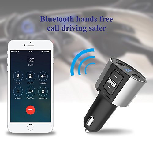 Trasmettitore FM Bluetooth da Auto Radio Adattatori Vivavoce Caricabatterie Auto 2 Porte USB 5V/2.4A & 1A per U Disk 32G Car Kit con Cellulari iPhone Huawei, Tablet Portatile, Altri Dispositivi Bluetooth