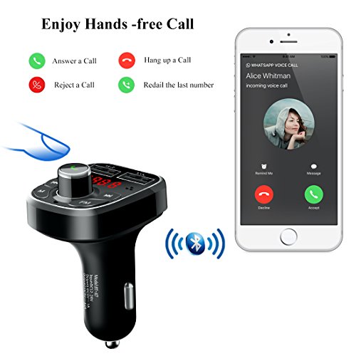 Trasmettitore FM Bluetooth, kit auto adattatore radio FM Bluetooth wireless per auto + scheda SD da 8G, caricatore per auto universale con due porte di ricarica USB, chiamata a mani libere per tut