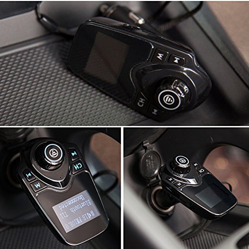 Trasmettitore FM Bluetooth wireless portatili vivavoce lettore MP3 USB radio adattatore per auto kit con porta audio da 3.5 mm mic, TF Card slot, schermo da 3,7 cm e porta USB Flash Drive per iPhone tablet