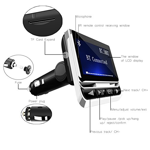 Trasmettitore FM Bluetooth,ToHayie Trasmettitore Bluetooth Radio Adapter Car Kit Per Bluetooth, Scheda TF, USB Port,Per Cellulari iPhone Huawei, Mp3 Mp4 Tablet Portatile Altri Dispositivi Bluetooth