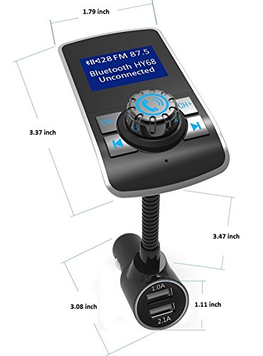 Trasmettitore FM, M.Way Kit Dente blu Auto Adattatore Radio Lettore MP3 Auto Chiamate in Vivavoce con Display 3,7 cm e Caricatore Auto 2 USB e Slot per Schede TF per IPHONE7 6 6S 5, Samsung S7 S6 S5