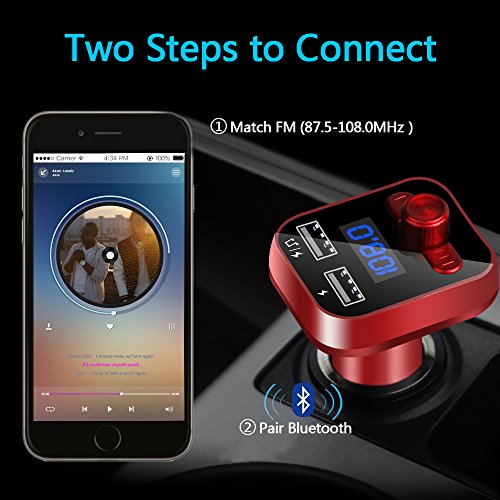 Trasmettitore FM per auto Bluetooth, Obstaro trasmettitore FM Bluetooth, wireless autoradio Adpter, musica stereo per lettore mp3 kit per auto con caricatore auto doppio USB, vivavoce per iPhone, iPad, smartphone