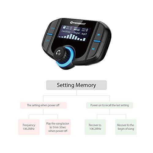 Trasmettitore FM, Perbeat kit vivavoce per auto Bluetooth, lettore MP3 trasmettitore FM wireless radio audio compatibile con caricatore doppio USB, display LCD da 4,3 cm, 3.5 mm, porta AUX, TF SD Slot