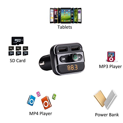 Trasmettitore FM Ruiyate, adattatore radio bluetooth kit vivavoce per lettore MP3 con porta USB in auto, supporto SD Card fino a 32 GB.
