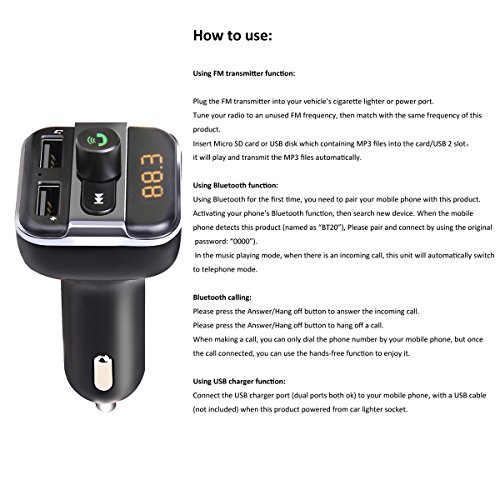 Trasmettitore FM Ruiyate, adattatore radio bluetooth kit vivavoce per lettore MP3 con porta USB in auto, supporto SD Card fino a 32 GB.