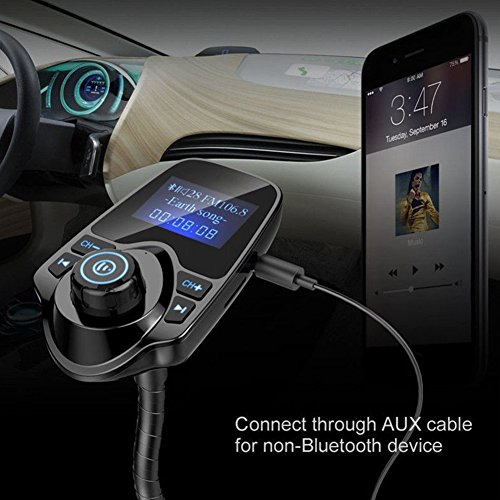 Trasmettitore Radio Alimentatore da auto senza fili In-Car Bluetooth FM lettore MP3 con kit di 1,44 pollici Display e USB Car Charger Built-in microfono per Chiamata viva