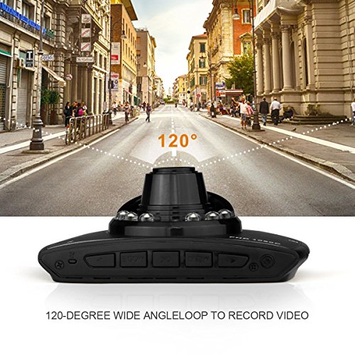 Trochilus Dash Cam, schermo 6,1 cm, Full HD 720p con luci di visione notturna a infrarossi, 120 ° obiettivo grandangolare telecamera auto registratore di guida, registrazione in loop 8 GB Micro SD Card inclusa
