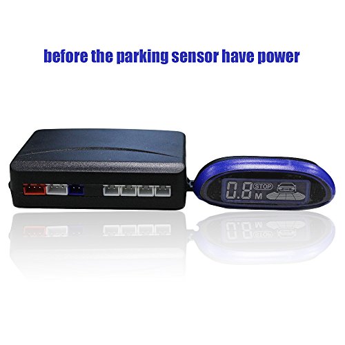 Tuqiang®, sensore per il parcheggio con schermo blu a LED, radar di retromarcia per parcheggio auto, sistema con 4 sensori e rallentamento in retromarcia, monitor rilevatore per auto