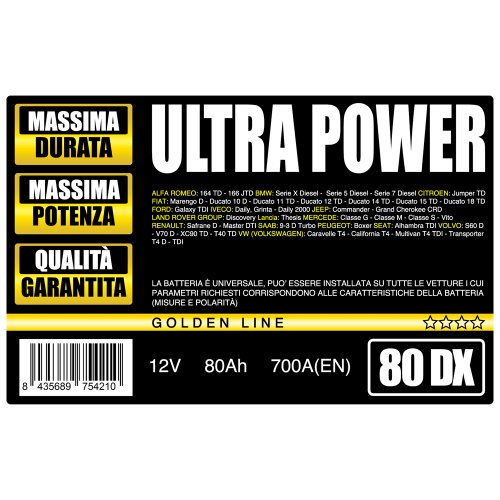ULTRA POWER Batteria per auto 80Ah DX 700A pronta all