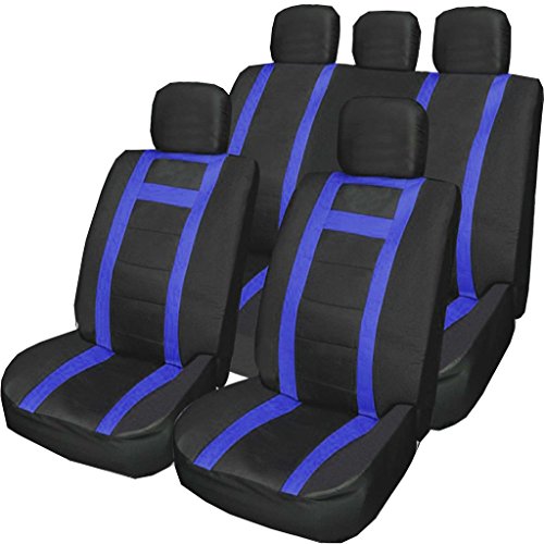 Universale PU LOOK Feel blu & nero set completo di coprisedili auto split Rears airbag sicuro