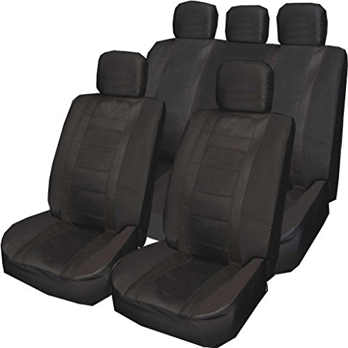 Universale PU LOOK Feel tutto nero set completo di coprisedili auto split Rears airbag sicuro