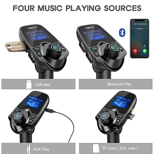 [Upgraded Version] Nulaxy Wireless In-Car Bluetooth FM Trasmettitore Radio Adapter vivavoce Car Kit Parlando con display 1,44 Pollici e USB dual-port, Supports MP3 WMA Music on SD Card & USB Flash Drive